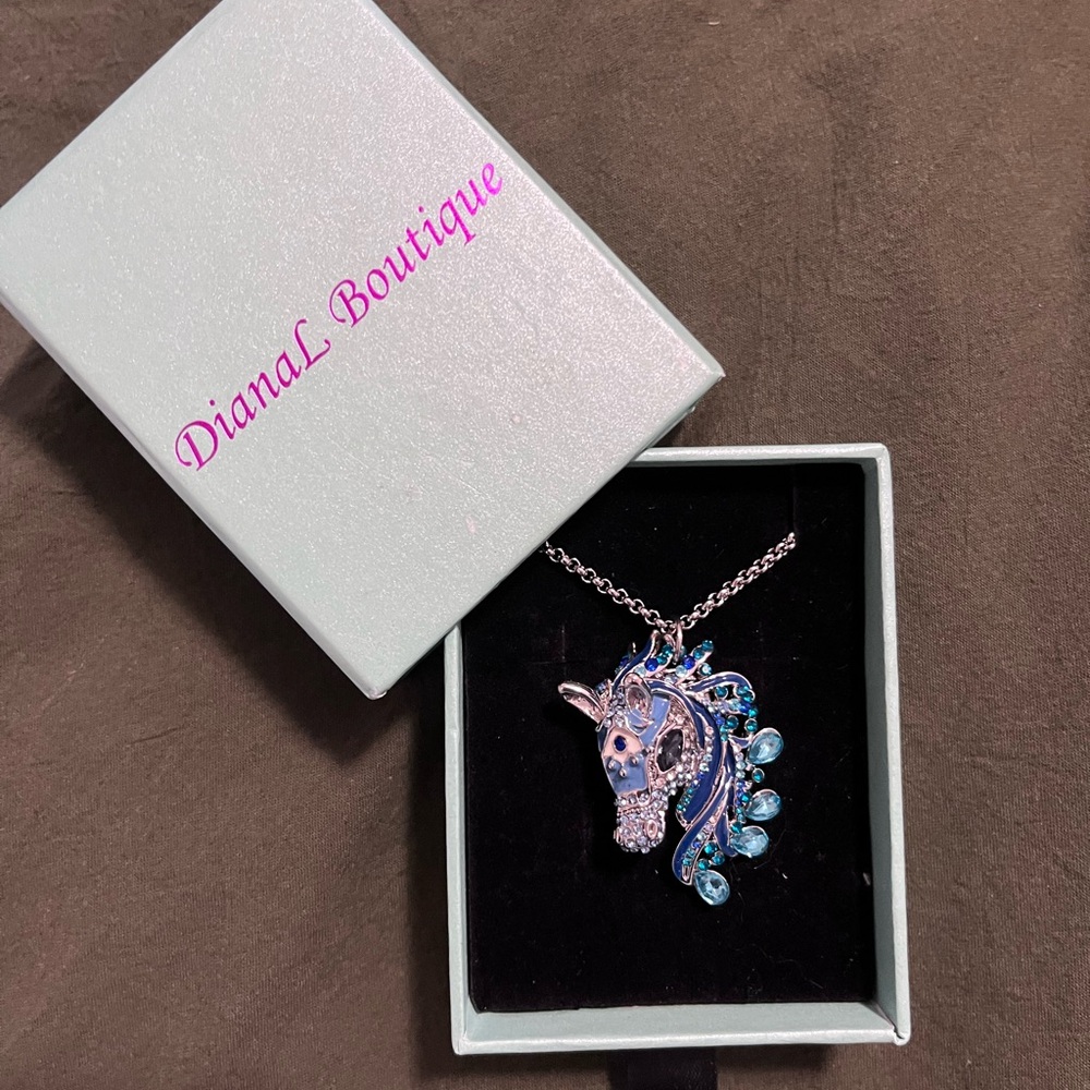 Blue and Silver Unicorn Necklace